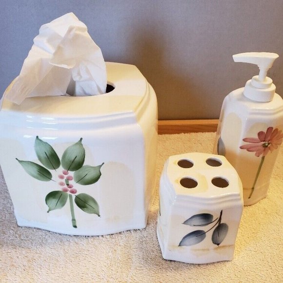 Bath Tissue Box Cover Soap Pump Not Working Toothbrush Holder Yellow Floral Poshmark